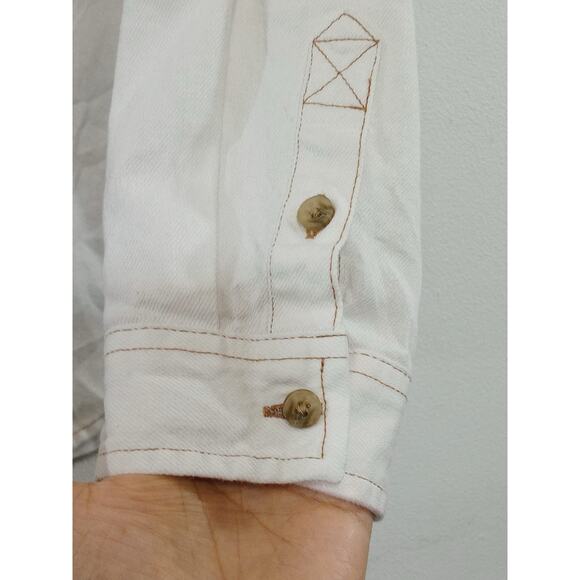 American Eagle Women’s Button Up Shacket Oversized Cream White Denim Size S - Picture 9 of 12